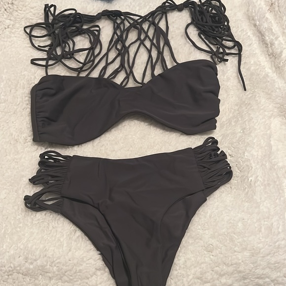 Mikoh Strappy String Kahala Bikini Swimsuit Set Bark NWOT - Picture 3 of 11